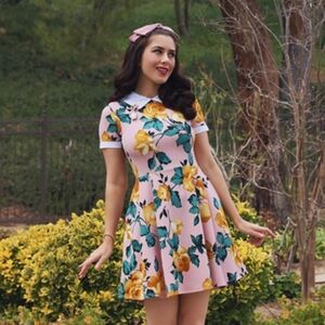 Smak Parlour Confidently Coordinated Pink & Yellow Floral Dress Coquette Girl M